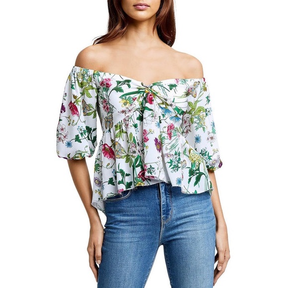 L'AGENCE SILK FLORAL PRINT BLOUSE OFF THE SHOULDER - NWT - Picture 2 of 2